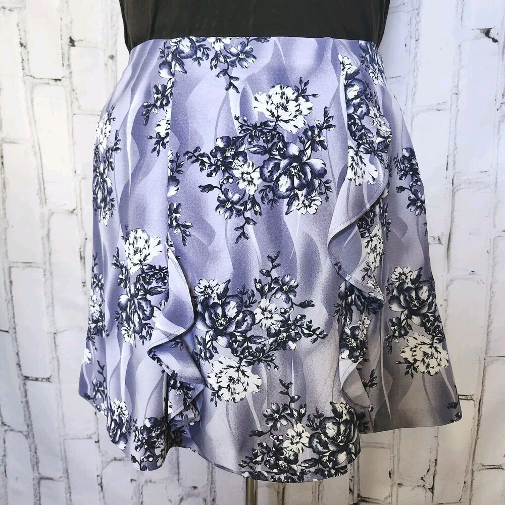 Women's Vertical Flounce Midi Skirt Size 18 Side Zip Hand Sewn Purple Flare